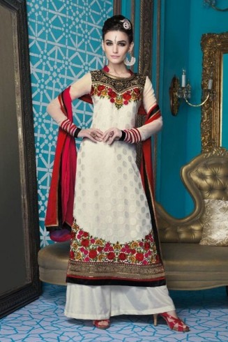 White & Red Indian Designer Palazzo Suit