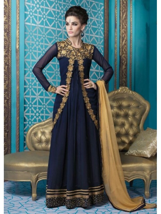 Navy Blue Jacket Gown Indian Anarkali Suit Navy Blue Jacket Gown Indian Anarkali Suit