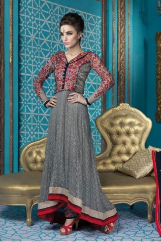 Grey Indian Anarkali Suit Wedding Party Dress