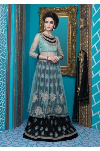 Black & Sea Blue Indian Lehenga Embellished Indian Wedding Dress