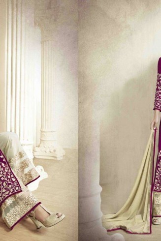 M18001 PURPLE AND BEIGE MEHAK PARTY WEAR GEORGETTE SUIT