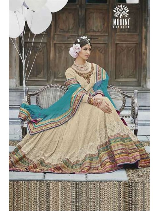 M24002 BEIGE AND SKY BLUE MOHINI HEAVEY EMBROIDERED ANARKALI DRESS M24002 BEIGE AND SKY BLUE MOHINI HEAVEY EMBROIDERED ANARKALI DRESS