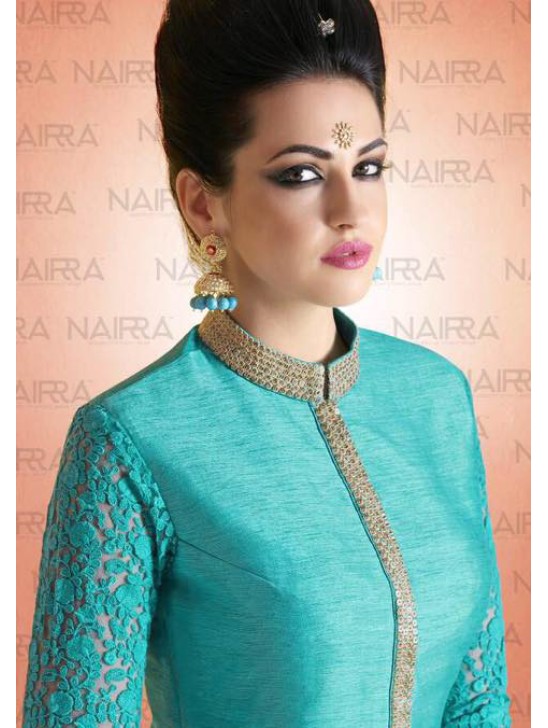 LIMPET SHELL BLUE ELEGANT NAIRRA NAKKASHI STRAIGHT CUT SUIT LIMPET SHELL BLUE ELEGANT NAIRRA NAKKASHI STRAIGHT CUT SUIT