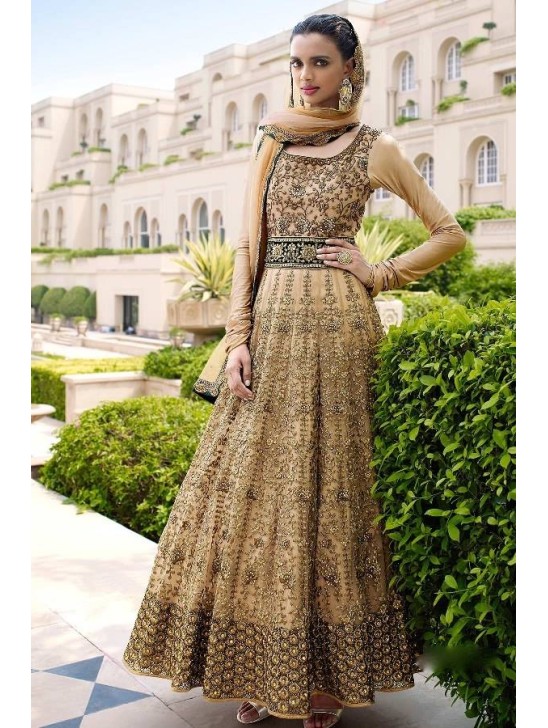 Beige Indian Designer Wedding Wear Anarkali Lehenga Beige Indian Designer Wedding Wear Anarkali Lehenga
