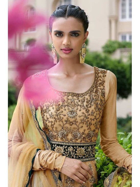 Beige Indian Designer Wedding Wear Anarkali Lehenga Beige Indian Designer Wedding Wear Anarkali Lehenga