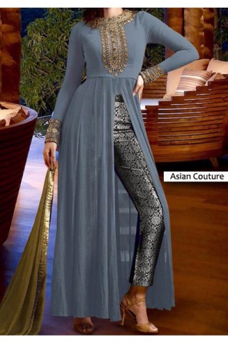 Grey Nakkashi Party Designer Capri Suit (SNKC3201)
