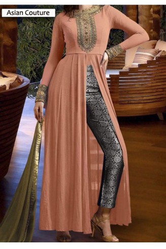 Peach Nakkashi Party Designer Capri Suit (SNKC3201)
