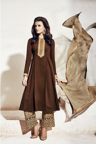 BROWN PLAIN SHALWAR KAMEEZ SUIT