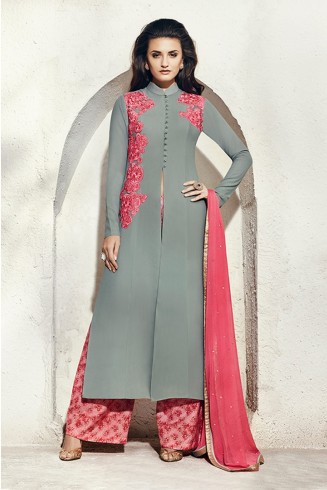 LILAC GREY INDIAN ETHNIC PALAZZO SUIT
