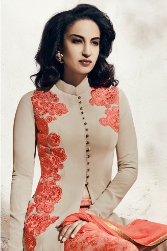 BEIGE INDIAN DESIGNER SLIT DRESS