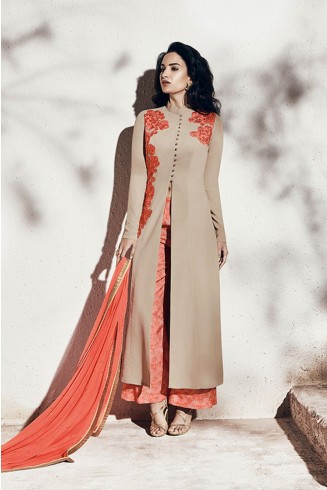 BEIGE INDIAN DESIGNER SLIT DRESS