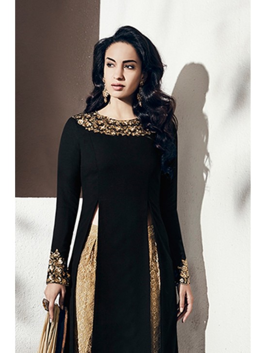 Black & Beige Pakistani Designer Salwar Suit Black & Beige Pakistani Designer Salwar Suit