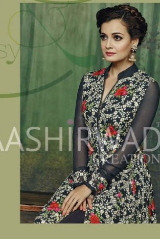 BLUE FLORAL DIA MIRZA INDIAN DESIGNER PARTY WEAR SUIT