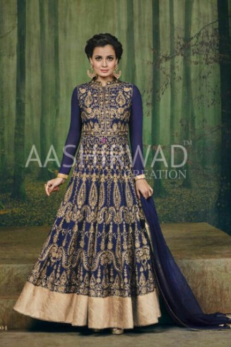 BLUE DIA MIRZA HEAVY EMBROIDERED ANARKALI DRESS