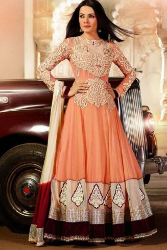Peach White Designer Dress Anarkali Suit 