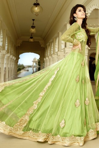 9023 Green Floor Length Net Anarkali Dress 