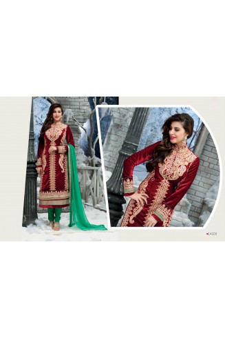 Red and Green RIVAA  DESIGNER VELVET DRESS