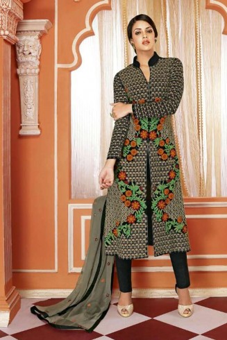 Black ENIGMATIC WEDDING WEAR GEORGETTE ANARKALI DRESS