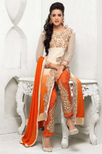 Orange and White BARONIAL PARTY WEAR SALWAR SUITS