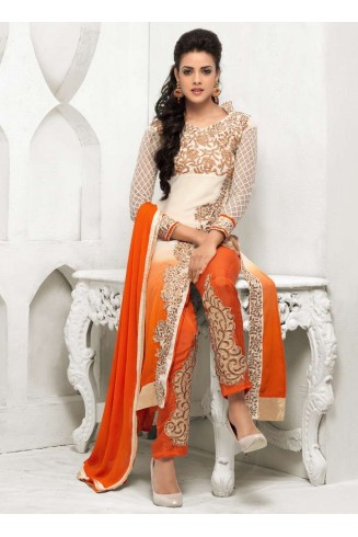 Orange and White BARONIAL PARTY WEAR SALWAR SUITS