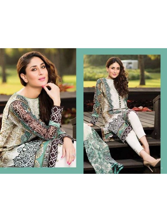 ZC04 Faraz Manan White Lawn Crescent Summer Suit 2015 [ Replica ]