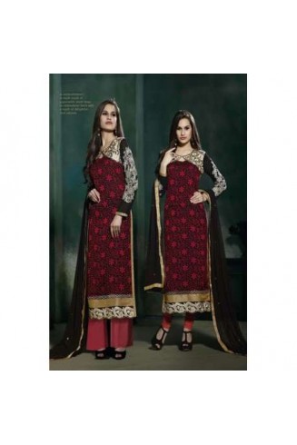 Red and Black Lilly Fiona Long Length Party Wear Salwar Kameez