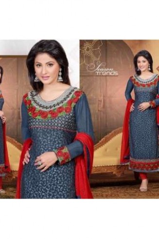 Grey and Red HASEENA 2 PARTY WEAR SHALWAR KAMEEZ 