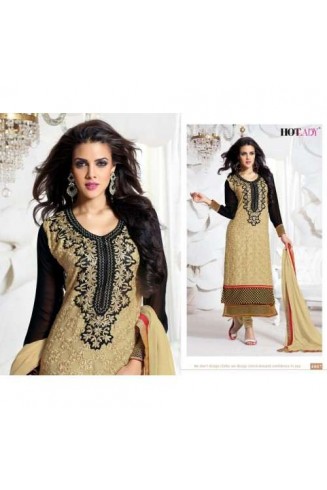 Gold and Black "HOTLADY" BY MEHZABI PARTY WEAR LONG STRAIGHT SALWAR KAMEEZ