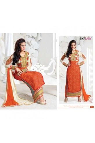 Orange "HOTLADY" BY MEHZABI PARTY WEAR LONG STRAIGHT SALWAR KAMEEZ