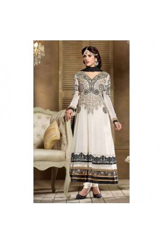 White and Black SHABANA BY SAINX DESIGNER WEAR ANARKALI