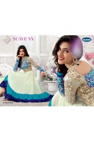 White and Blue KRITI SANON "SUAVE COLORS" WEDDING WEAR ANARKALI