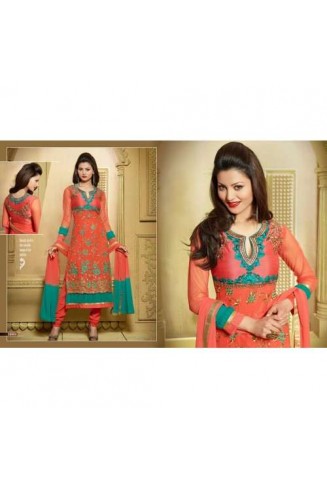 Peach ZOOL KEYAS 5 GEORGETTE LONG LENGTH STRAIGHT SUITS
