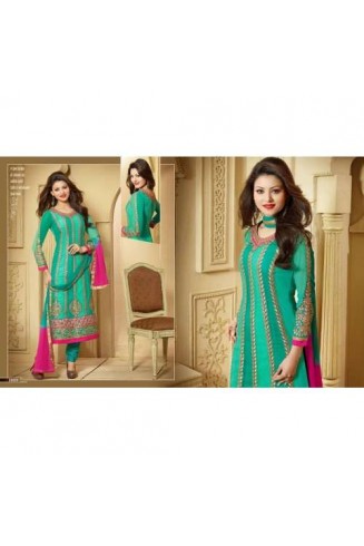 Sea Green ZOOL KEYAS 5 GEORGETTE LONG LENGTH STRAIGHT SUIT