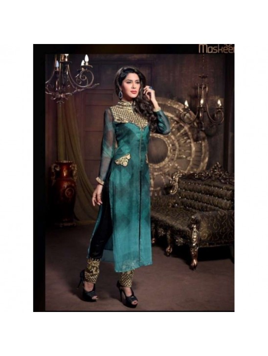 ZM20007 Blue Green With Black M20007 Maisha Maskeen Dress ZM20007 Blue Green With Black M20007 Maisha Maskeen Dress