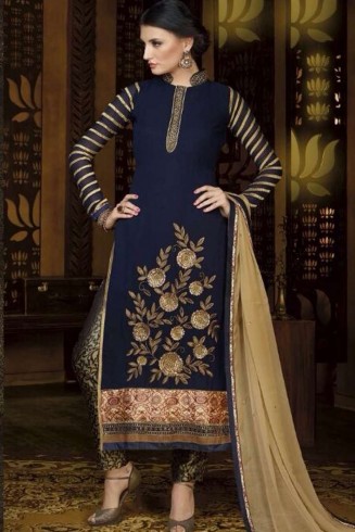 Navy Blue Eid Wedding Suit Embroidered Indian Salwar Suit
