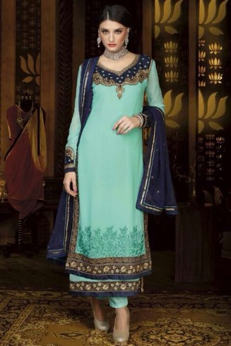 Blue Pakistani Designer Dress Embroidered Salwar Suit