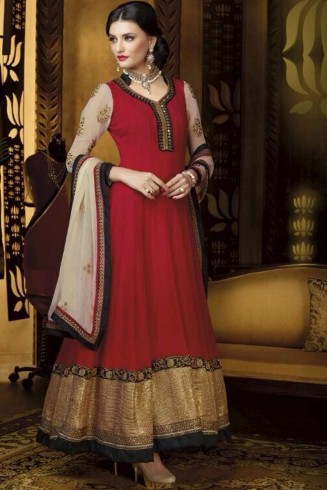 Red Pakistani Anarkali Suit Festive Indian Dress