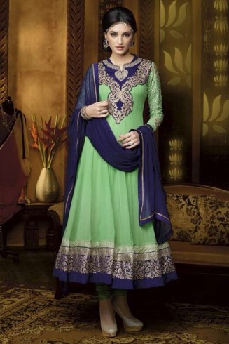 Mehak Green Georgette Long Length Designer Dress