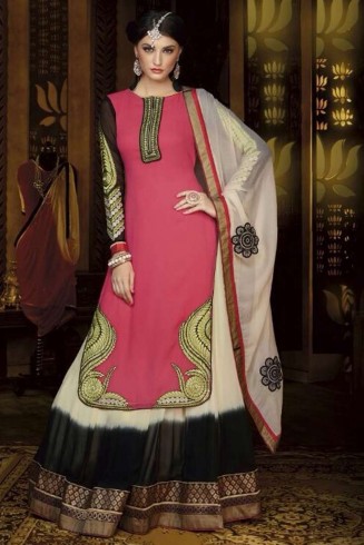 Mehak Pink and Black Georgette Long Length Designer Dress