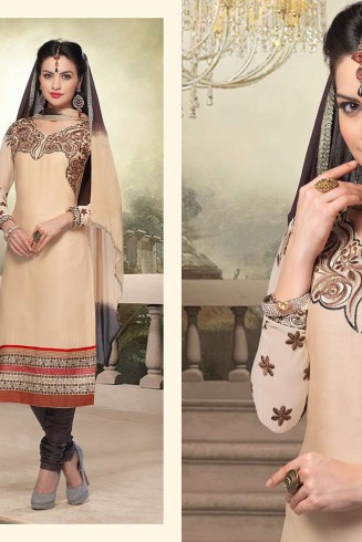 Cream and Black BEAUTIFUL NITA PARTY WEAR LONG STRAIGHT SALWAR KAMEEZ