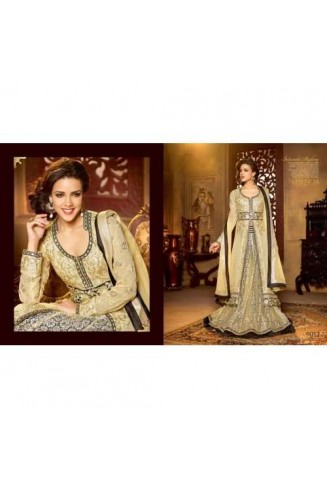 Golden SHENOA WEDDING WEAR HEAVY EMBROIDERED DESIGNER DRESS