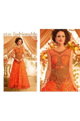 Orange and Gold GOWNS 2 WEDDING WEAR HEAVY EMBROIDERED GOWN