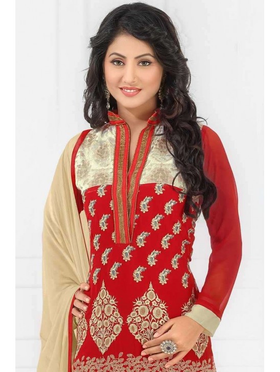 Hot Red Heena Khan Salwar Churidaar Suit Hot Red Heena Khan Salwar Churidaar Suit