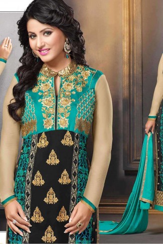 Black And Green Heena Khan Salwar Churidaar Suit
