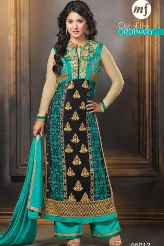 Black And Green Heena Khan Salwar Churidaar Suit