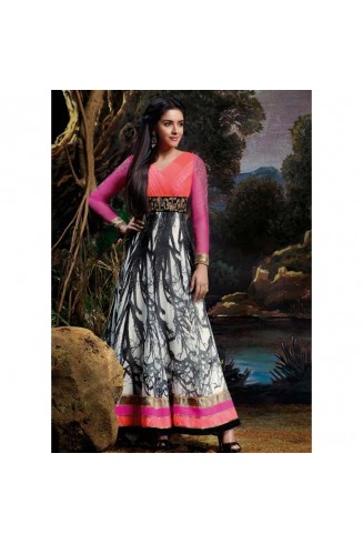 Black & Pink Printed Indian Anarkali Suit 