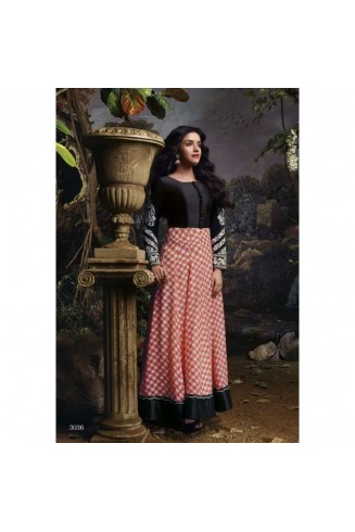 Black Peach Printed Anarkali Dress Maxi Gown