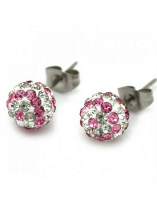 8MM PINK & CLEAR STRIPED EARRINGS 8MM PINK & CLEAR STRIPED EARRINGS