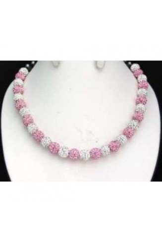 BEAUTIFUL PINK AND SILVER NEW FULL CRYSTAL NECKLACE