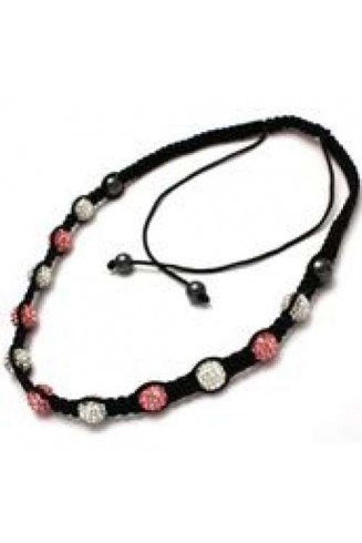 BEAUTIFUL PINK AND WHITE THREADED CRYSTAL BALL NECKLACE